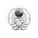  astronaut, floating, tting in a meditation pose, listenting to music with headphones, with planets revolving around him tattoo design idea