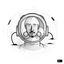  astronaut, floating, tting in a meditation pose, listenting to music with headphones, with planets revolving around him tattoo design idea