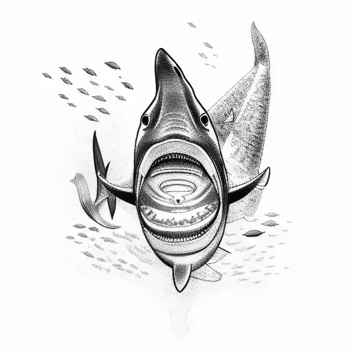 scuba diver with shark tattoo design idea