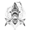 scuba diver with shark tattoo design idea