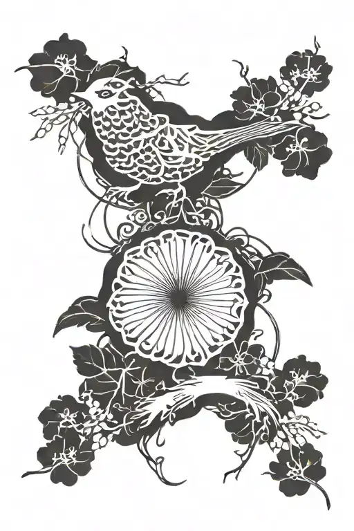 Dark, lifelike art with elements of Japanese style. The tattoo should not be fully covered, but intentionally leave gaps tattoo design idea