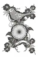Dark, lifelike art with elements of Japanese style. The tattoo should not be fully covered, but intentionally leave gaps tattoo design idea