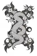Dark, lifelike art with elements of Japanese style. The tattoo should not be fully covered, but intentionally leave gaps tattoo design idea
