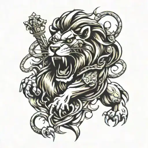 king lion fighting demons   tattoo design idea