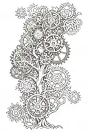 An intricate tree of life design intertwined with gears and cogs, representing your connection to nature and machines tattoo design idea