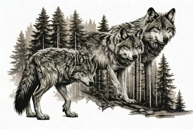 3 wolf in forest back tattoo tattoo design idea