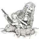 loud music, barb wire, woman holding a baby tattoo design idea
