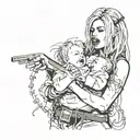 loud music, barb wire, woman holding a baby tattoo design idea