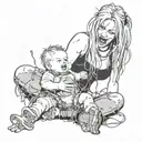 loud music, barb wire, woman holding a baby tattoo design idea