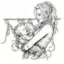 loud music, barb wire, woman holding a baby tattoo design idea