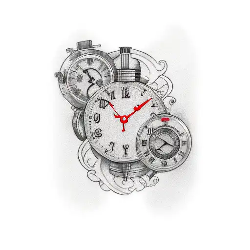 3 Clocks on full arm sleeve with shading tattoo design idea
