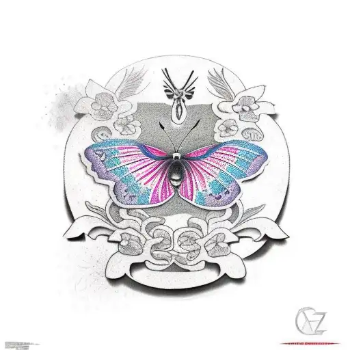 taino culture,cherry blossom,marine logo,time piece,butterfly,hibiscus  tattoo design idea