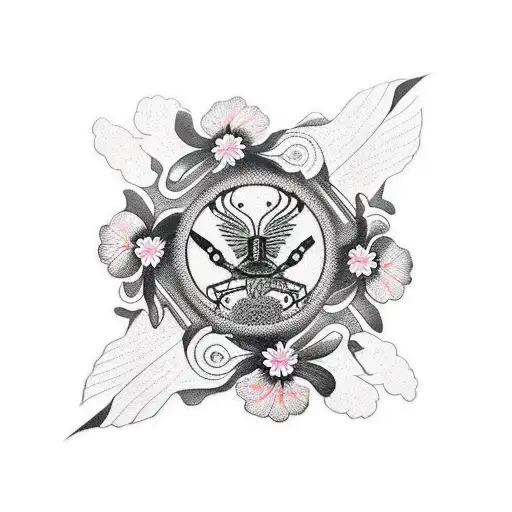 taino culture,cherry blossom,marine logo,time piece,butterfly,hibiscus  tattoo design idea
