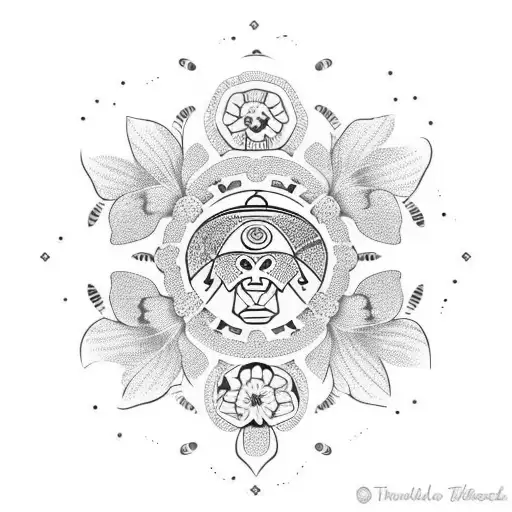 taino culture  to make a memoriam tattoo with a timepiece,hibiscus flower,butterfly,cherry blossom and marine symbol tattoo design idea