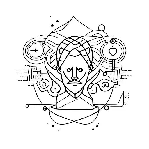 A portrait of your husband and daughter intertwined with elements of psychology symbols tattoo design idea