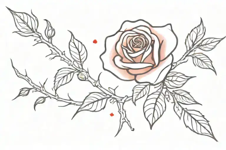 a tattoo design of brown rose thorns shaped into the sagittarius constellation with a vibrant red rose tattoo design idea