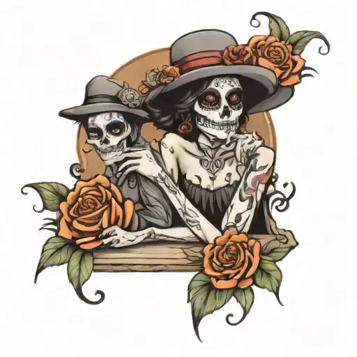day of the dead girl sitting with him tattoo design idea