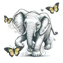 Baby elephant chasing a butterfly  tattoo design idea