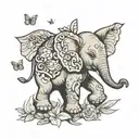 Baby elephant chasing a butterfly  tattoo design idea