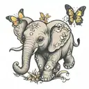 Baby elephant chasing a butterfly  tattoo design idea