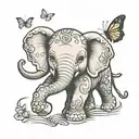 Baby elephant chasing a butterfly  tattoo design idea