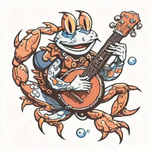 crab playing banjo tattoo design idea