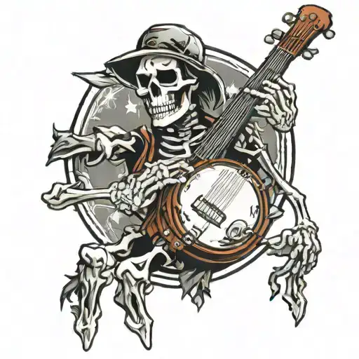 skeleton banjo tattoo design idea