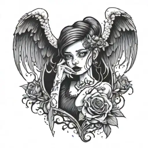 Horror-style girl with a cry from the heart about the loss of loved ones tattoo design idea