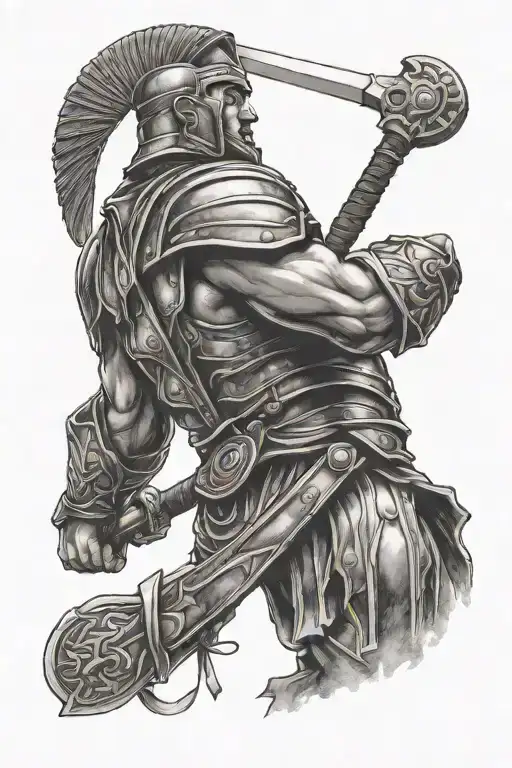 gladiator holding tattoo design idea