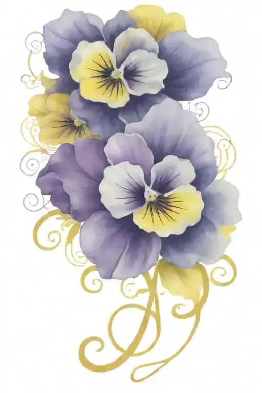 purple and yellow mixed pansies with infinity symbol tattoo design idea