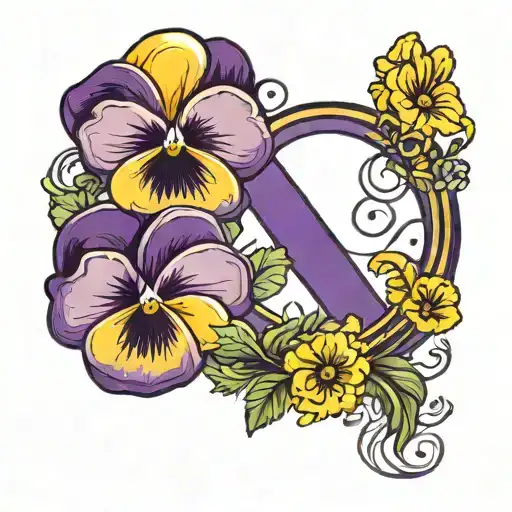 purple and yellow pansies with infinity symbol tattoo design idea