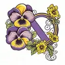 purple and yellow pansies with infinity symbol tattoo design idea