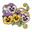 purple and yellow pansies with infinity symbol tattoo design idea