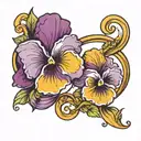 purple and yellow pansies with infinity symbol tattoo design idea