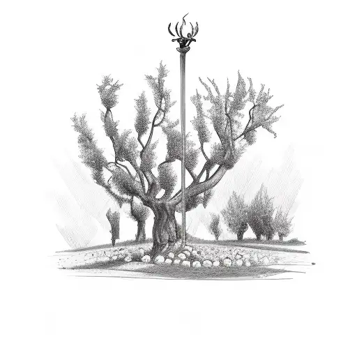 a candlestick 2 olive trees  tattoo design idea