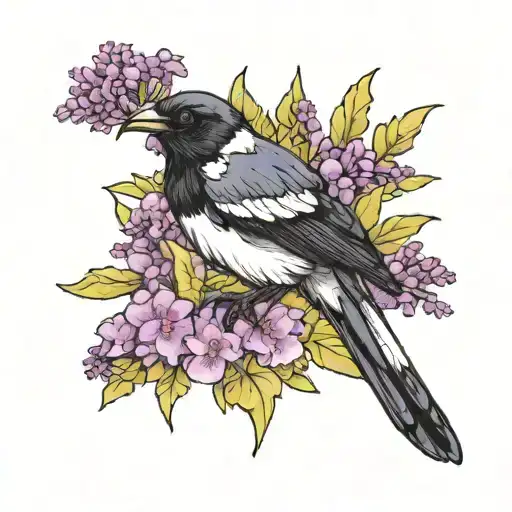 Australian Magpie and Lavender tattoo design idea