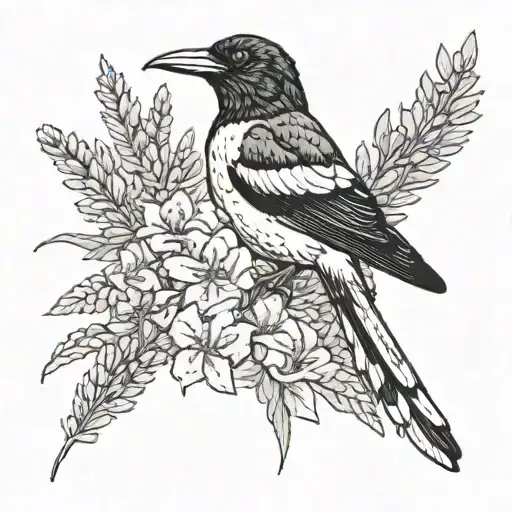 Australian Magpie and Lavender tattoo design idea