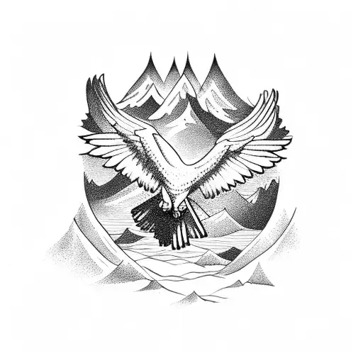 A majestic eagle soaring over a mountain range tattoo design idea