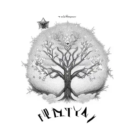 tree family with star and Celtic symbols  tattoo design idea
