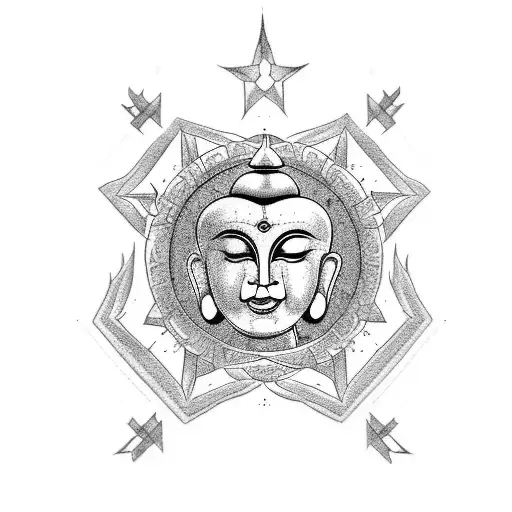 star and Buddhist designs for left arm  tattoo design idea