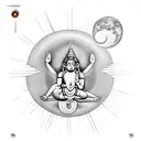 God Hanuman doing sun salutation with a full moon behind him tattoo design idea