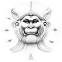 God Hanuman doing sun salutation with a full moon behind him tattoo design idea