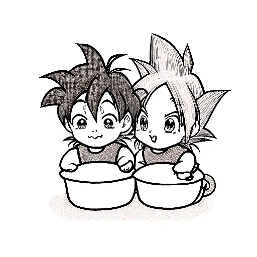 Goku y milk pequeños dandose un besito tattoo design idea