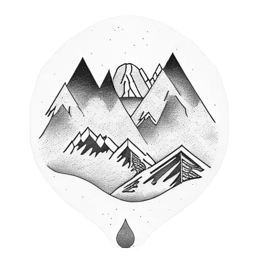 A majestic mountain range with a winding hiking trail tattoo design idea