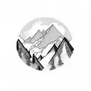 A majestic mountain range with a winding hiking trail tattoo design idea