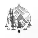 A majestic mountain range with a winding hiking trail tattoo design idea