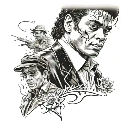 Make a realism balck tattoo of Michael jackson as the godfather poster tattoo design idea