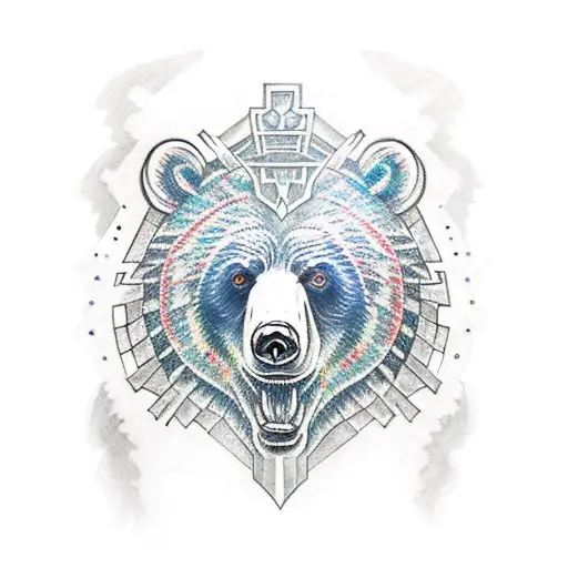 bear sword worrier sapphire gemstone  tattoo design idea