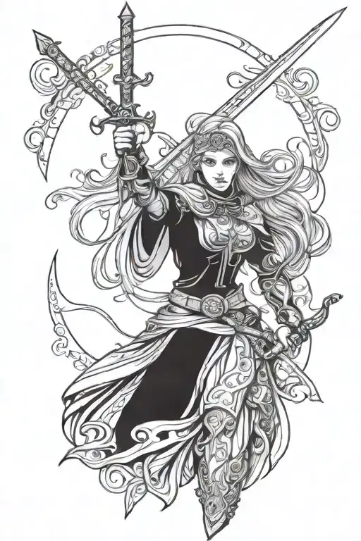 Chechen Warrior Princess and Sword tattoo design idea