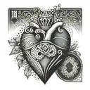 A stylized tattoo of a heart and a pair of Jack and Queen cards with a dotwork pattern, representing a blend of love and luck tattoo design idea